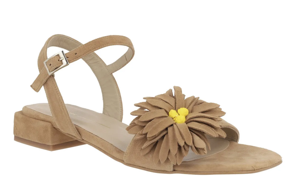 Sandalias de ante con adorno de flor para mujer