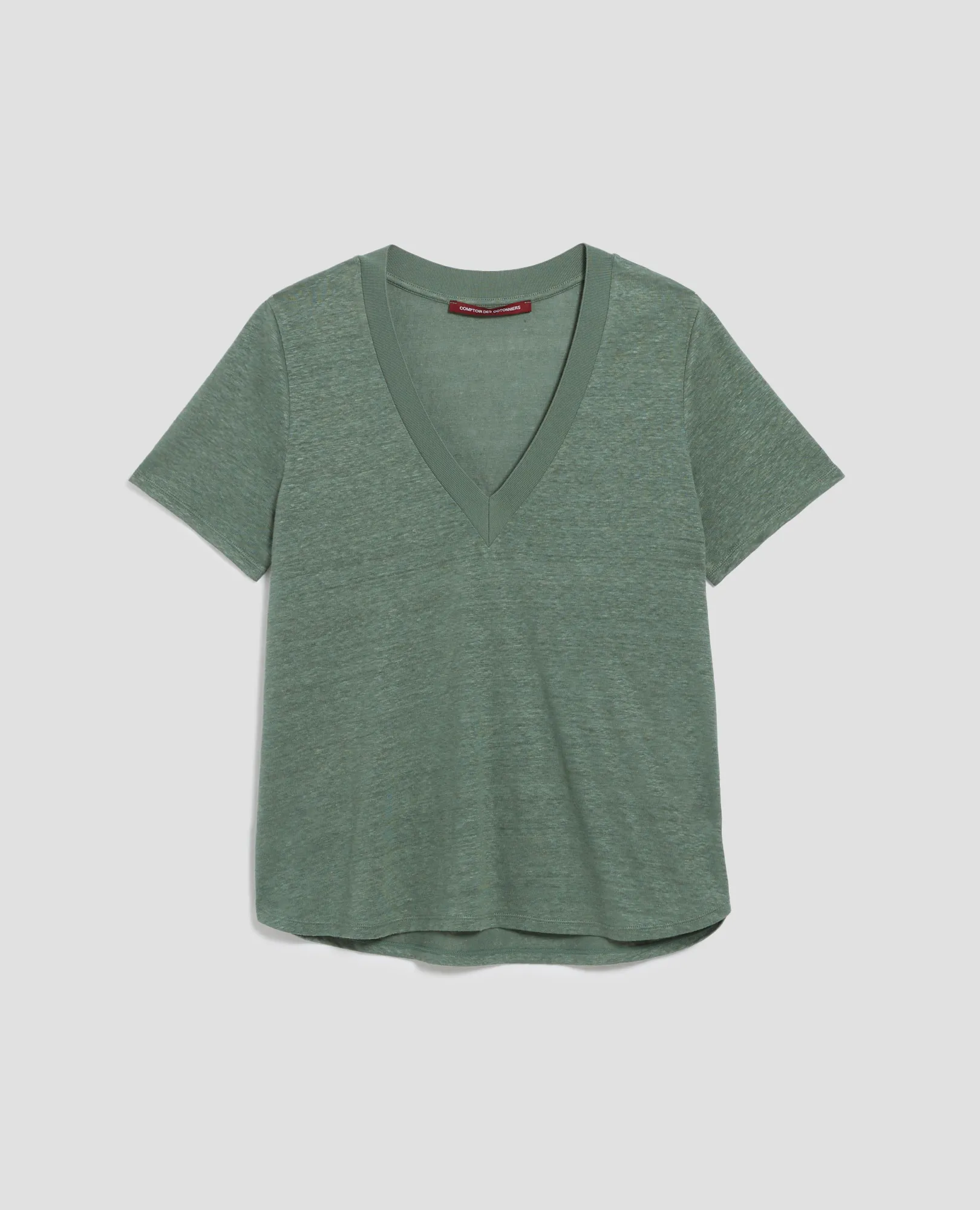 SARAH  CAMISETA DE LINO CON CUELLO DE PICO DARKFOREST