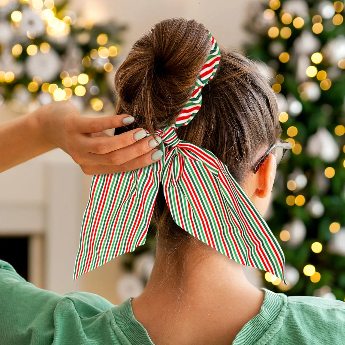 Scrunchie Navidea con Diseo de Rayas