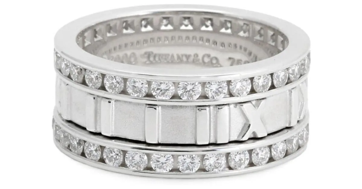 Tiffany & Co Anillo de banda de oro blanco K18WG Tiffany Atlas 