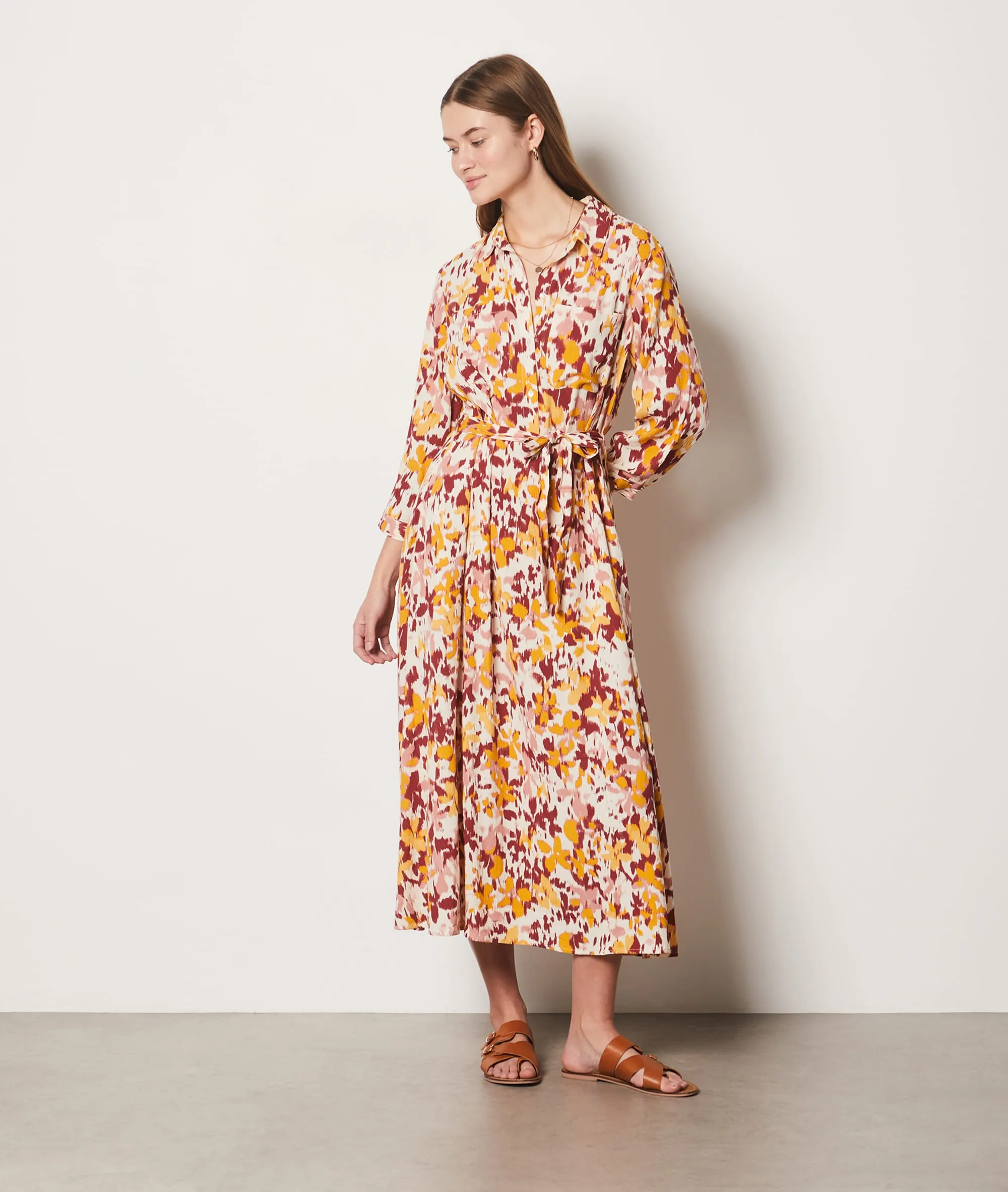 VESTIDO LARGO ESTAMPADO CON BOTONES ANITA IMP MULTICOLORE  ETAM