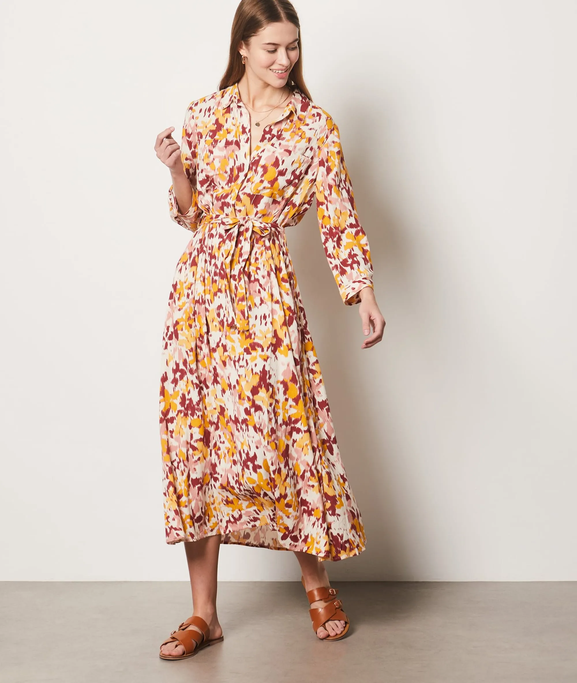 VESTIDO LARGO ESTAMPADO CON BOTONES ANITA IMP MULTICOLORE  ETAM