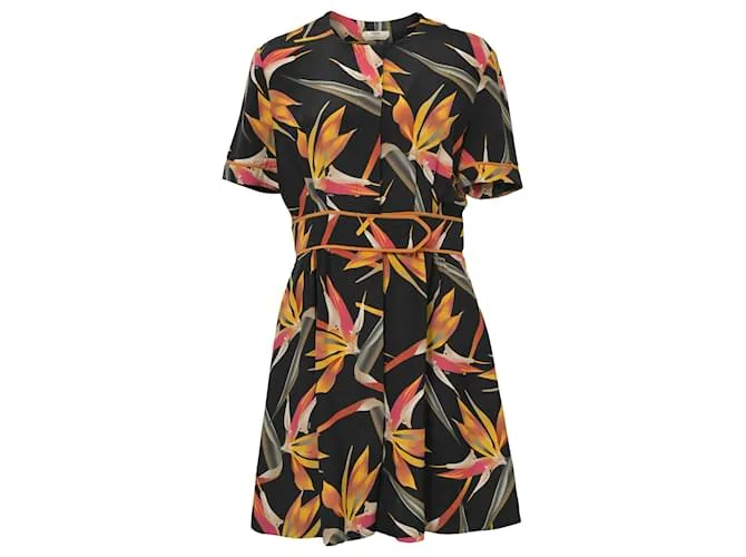 Vestido negro de seda con botones ocultos estampado con flores mini Fendi Multicolor 