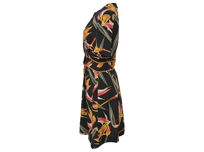 Vestido negro de seda con botones ocultos estampado con flores mini Fendi Multicolor 