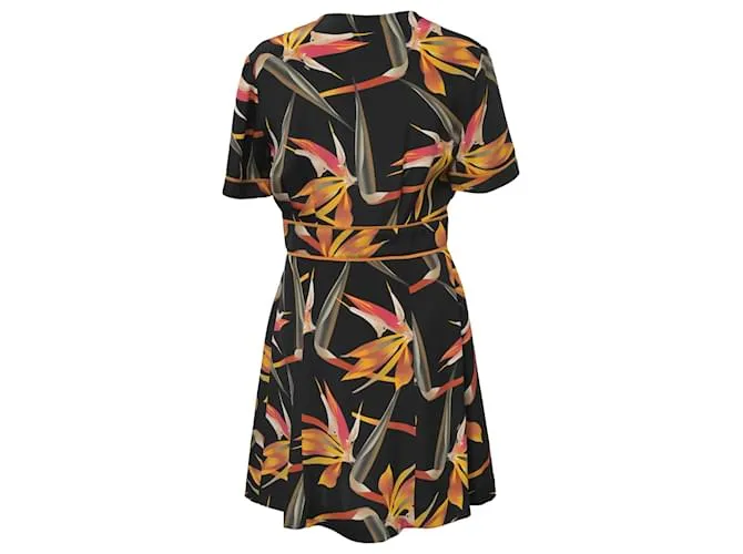 Vestido negro de seda con botones ocultos estampado con flores mini Fendi Multicolor 