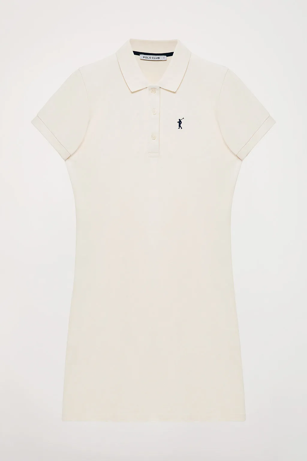 Vestido polero manga corta beige con bordado Rigby Go