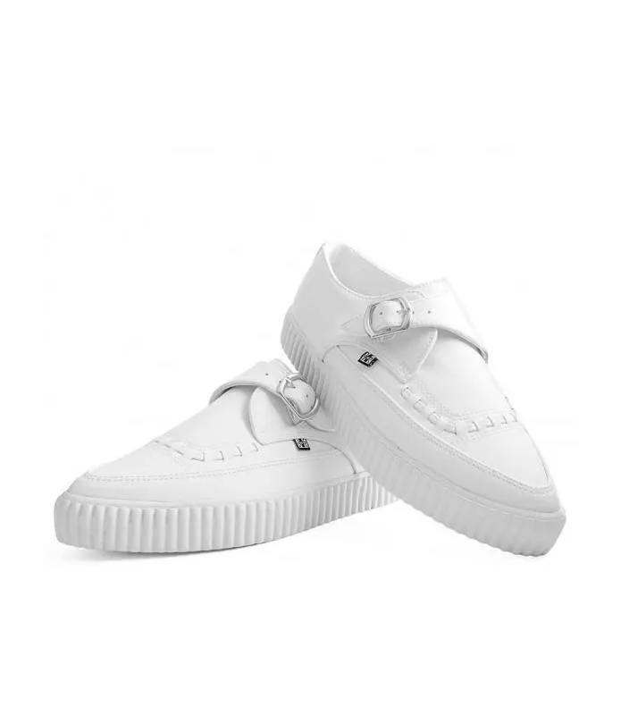 Zapatos blancos TUK Shoes White Monk Buckle Pointed Creeper Sneaker A9281