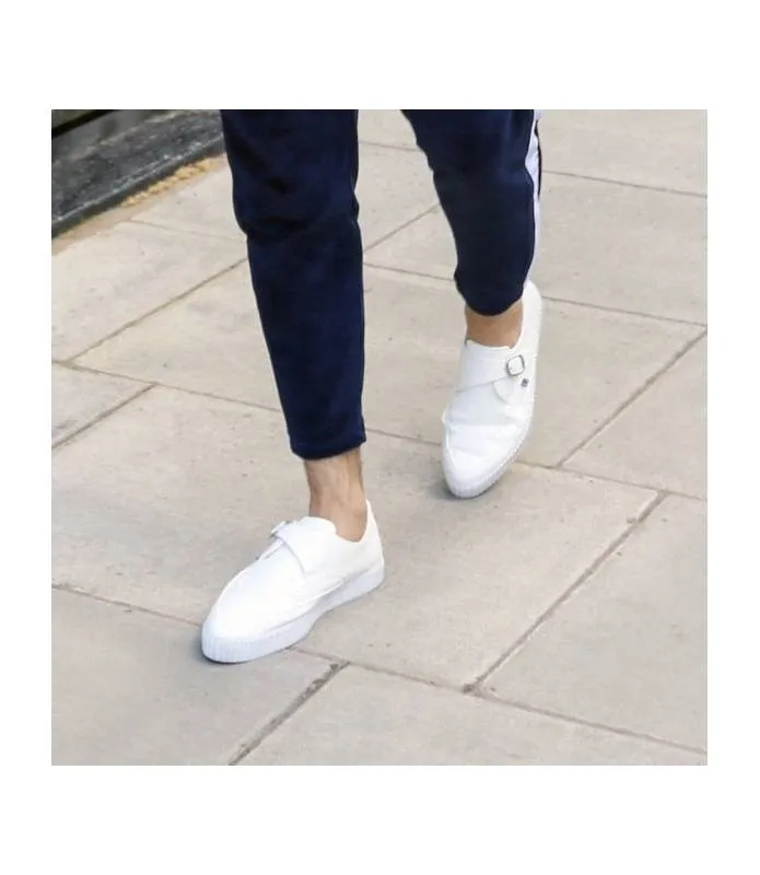 Zapatos blancos TUK Shoes White Monk Buckle Pointed Creeper Sneaker A9281